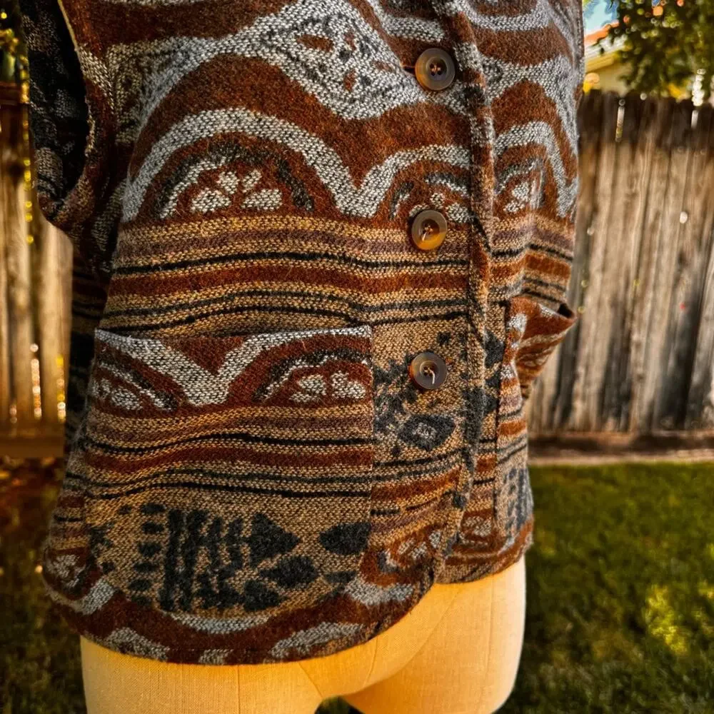 VTG 90s Memphis Button Up V-Neck Sweater Southwestern Earth Vest Women's Small - Picture 8 of 10